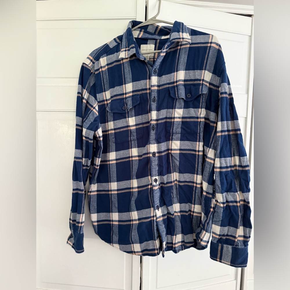 American Eagle Outfitters Navy and White Plaid Shirt